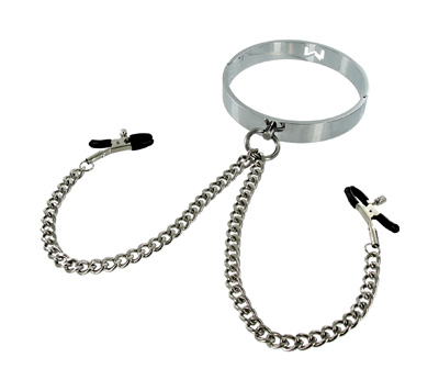 
Chrome Slave Collar with Nipple Clamps